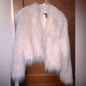 Cream faux fur shag coat
